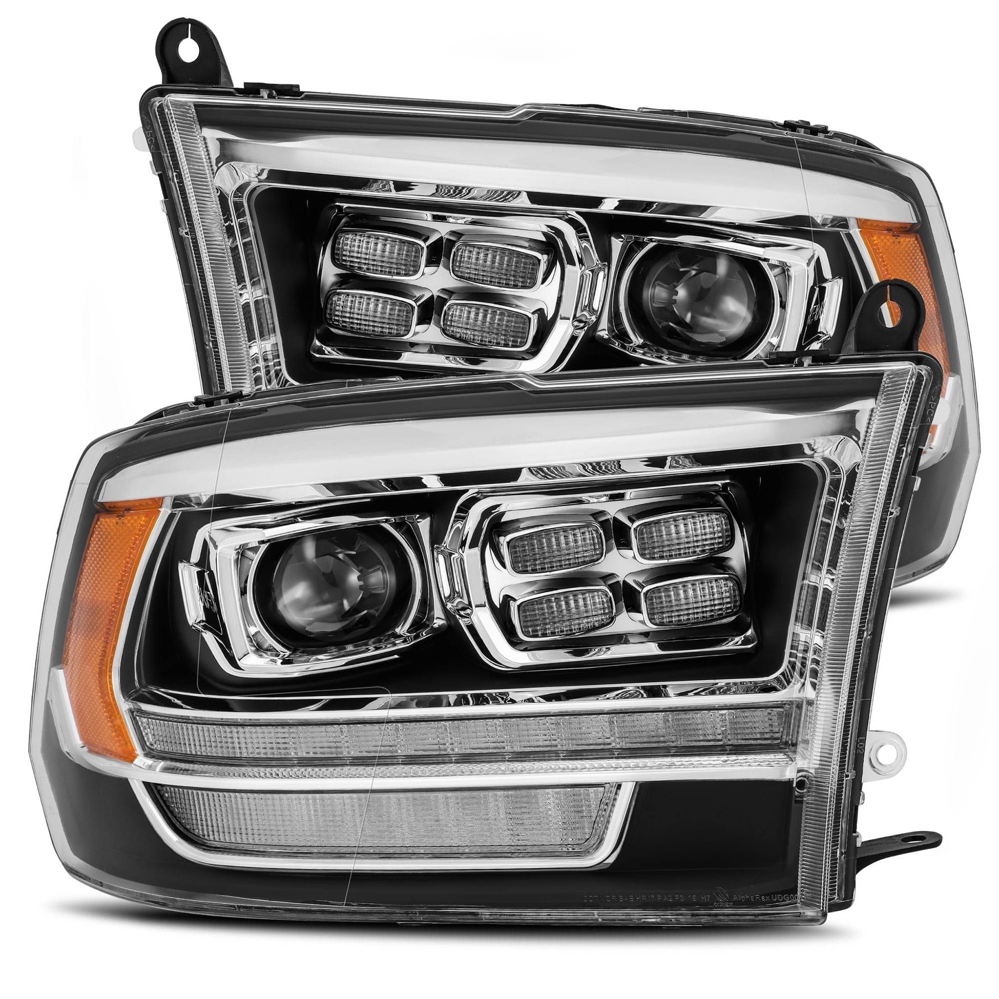 AlphaRex 880526 09 18 Ram Truck LUXX Series 5th Gen 2500 Style LED Projector Headlights Black